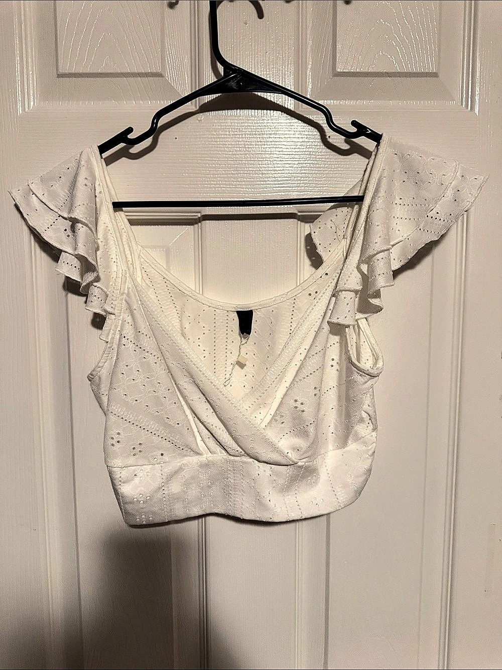 Eyelet Ruffle Crop Top in White Like New